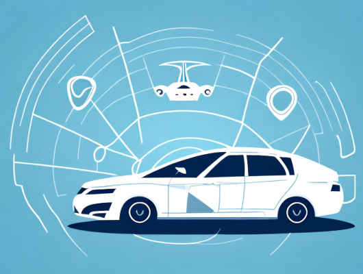 A car with different location icons hovering above it