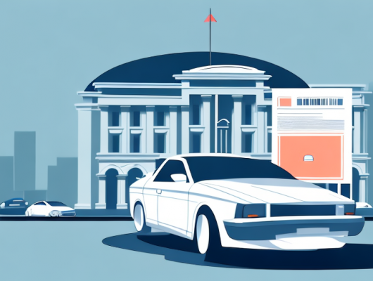 A car parked in front of a government building