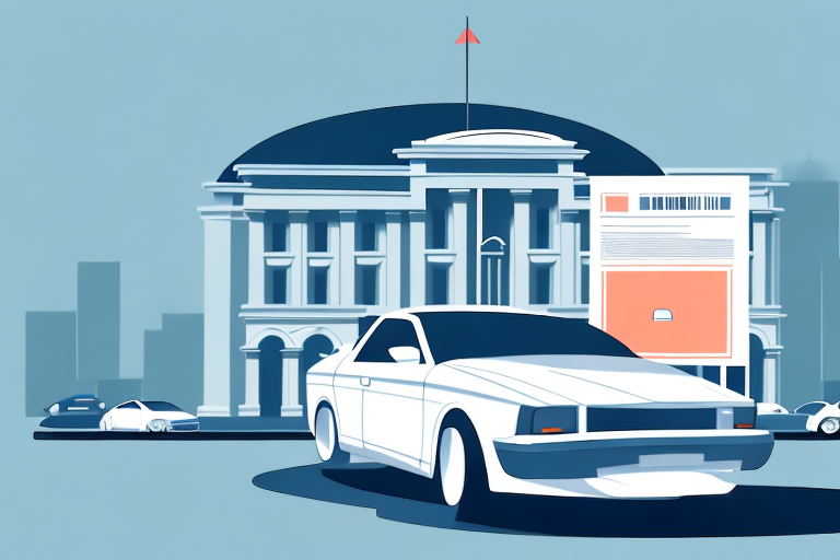 A car parked in front of a government building