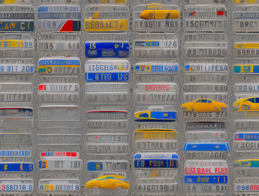 Various types of german car license plates (kfz-schilder) arranged in a semi-circle
