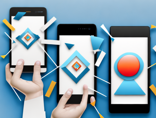 Several smartphones displaying different photos