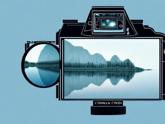 A camera capturing an image of a landscape