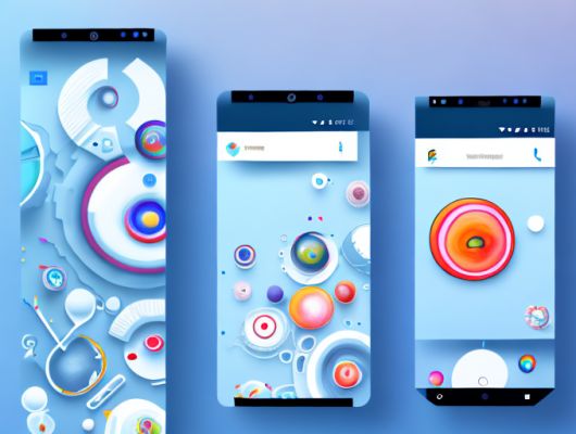 Several android devices displaying various images