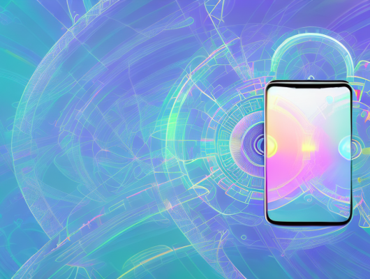 A smartphone with a vibrant photo on the screen