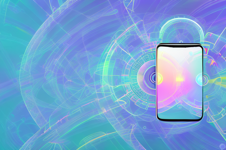 A smartphone with a vibrant photo on the screen