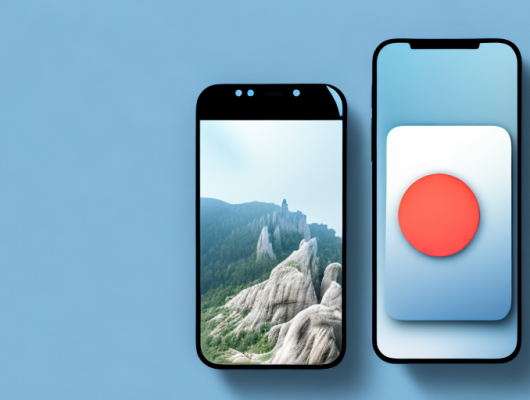 A smartphone positioned towards a picturesque landscape