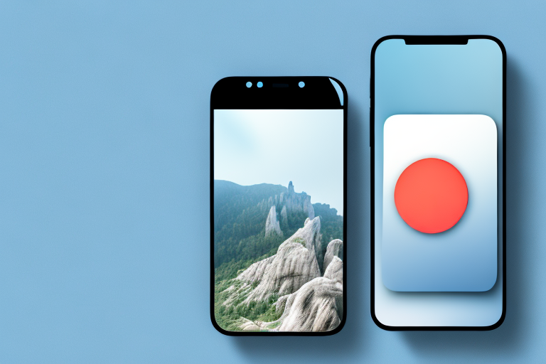 A smartphone positioned towards a picturesque landscape