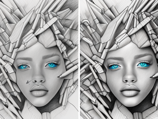 A pencil sketching a transformation from a vibrant photograph to a detailed pencil drawing