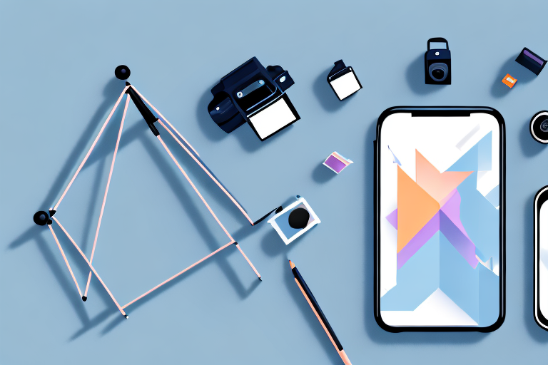 A smartphone positioned on a tripod