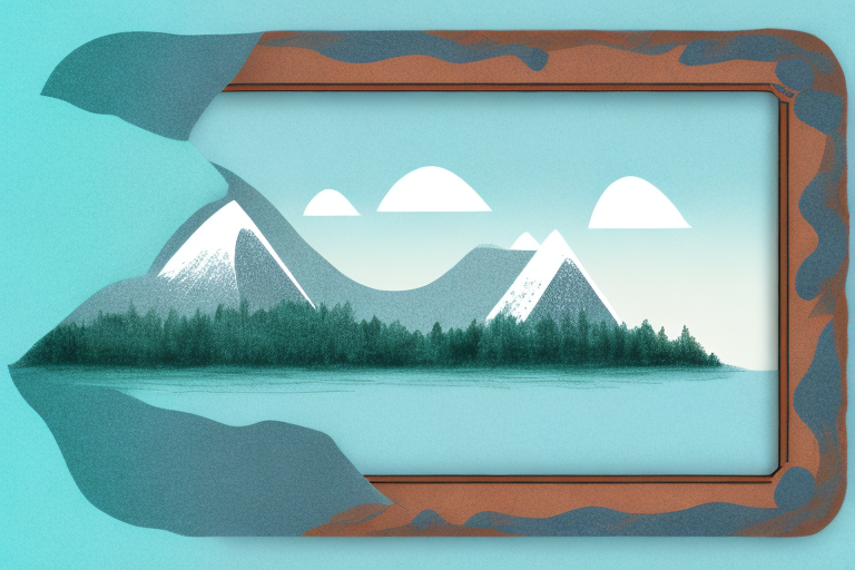 A picture frame being placed around a scenic landscape image