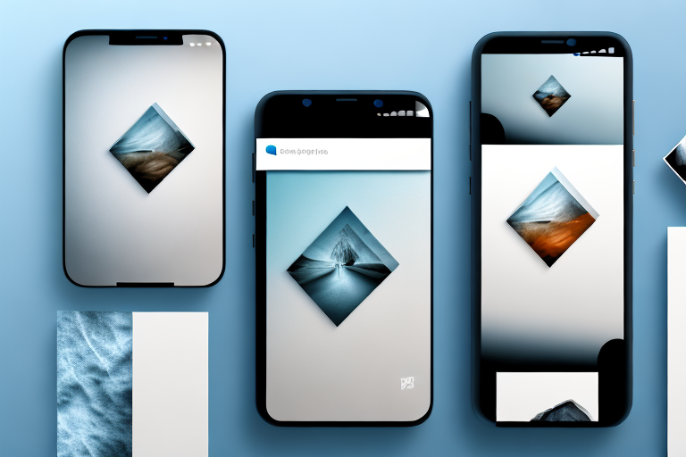 Several smartphones displaying different styles of framed photos