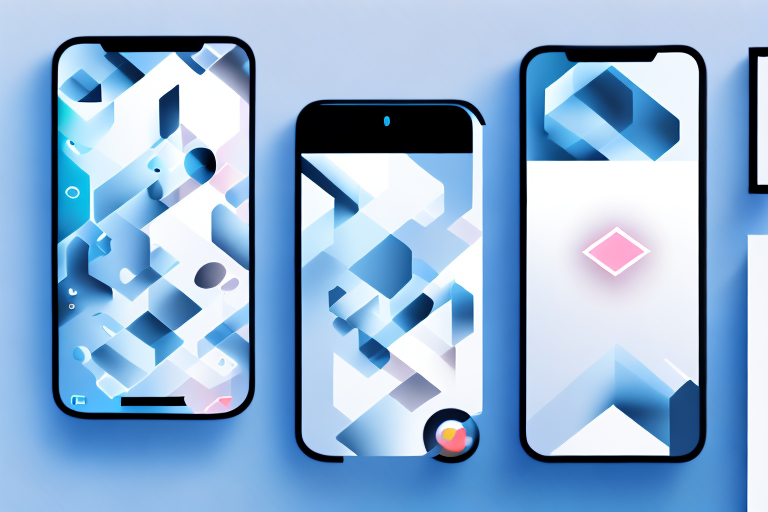 Several smartphones displaying different graphic design and photo editing tools