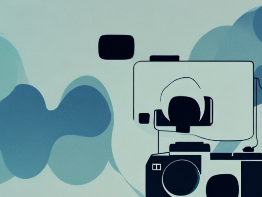 A camera focused on a blurred image of a landscape