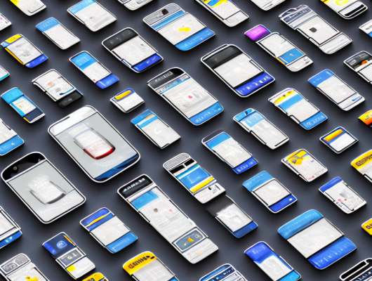 Several smartphones displaying different blurred license plates