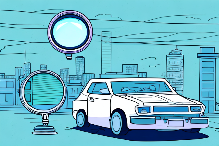 A car with blurred license plates parked on a city street