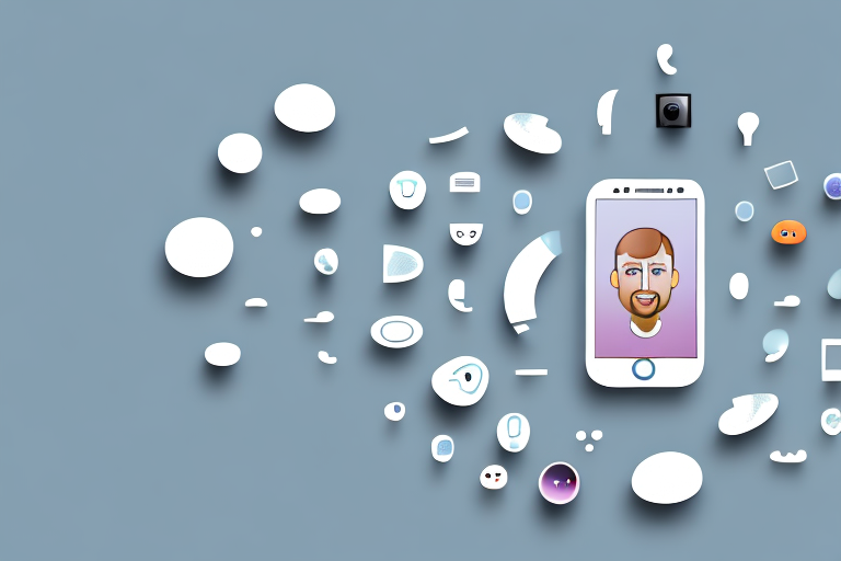 A smartphone with various facial features such as eyes