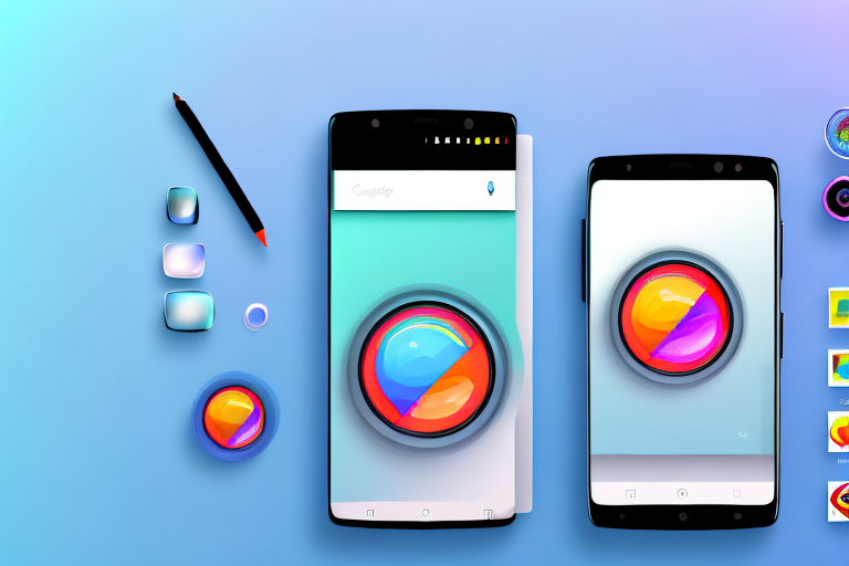 An android smartphone with a vibrant camera app interface on the screen