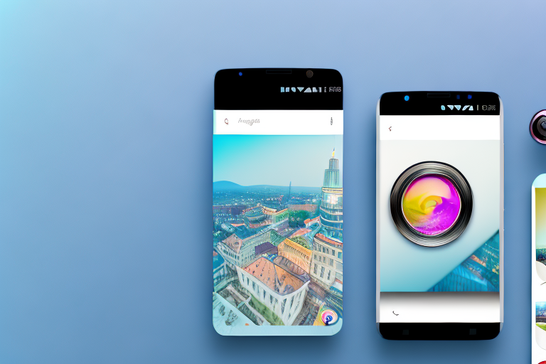 An android smartphone displaying a vibrant and dynamic photography app interface