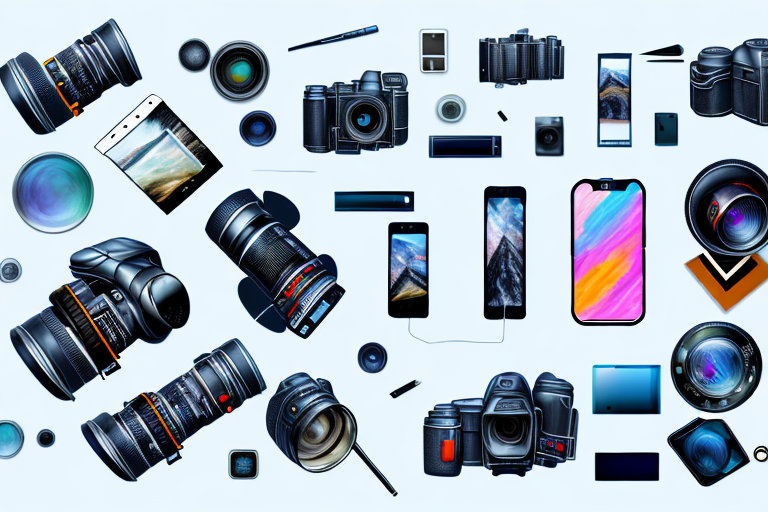 Various smartphones displaying different photography and retouching apps