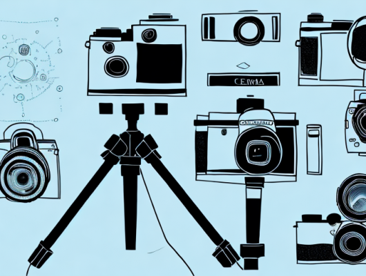 A camera on a tripod aimed at a car