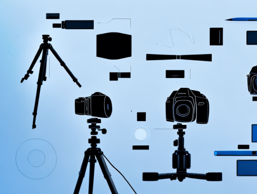 A professional camera set up on a tripod