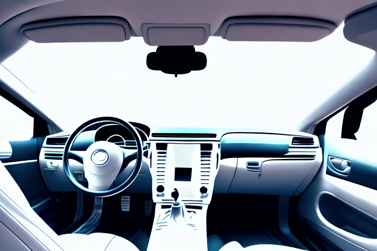 A car interior with various photography equipment like cameras
