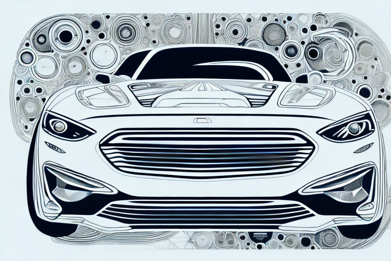 A car with different parts labeled in a stylish and detailed manner