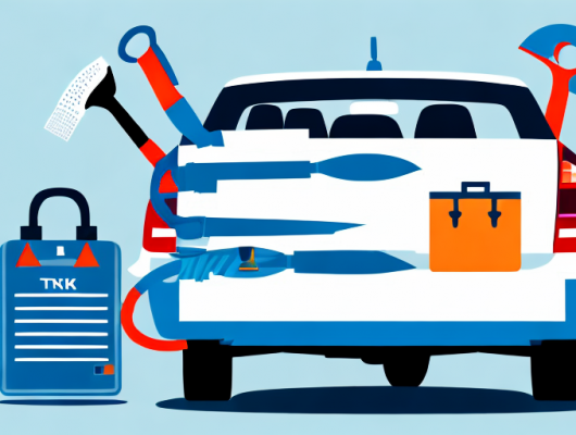 A private car with open trunk showcasing various maintenance tools inside