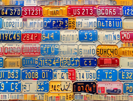 Various vintage german car license plates arranged in a collage