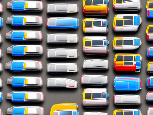 A parking lot with different colored parking signs and markers