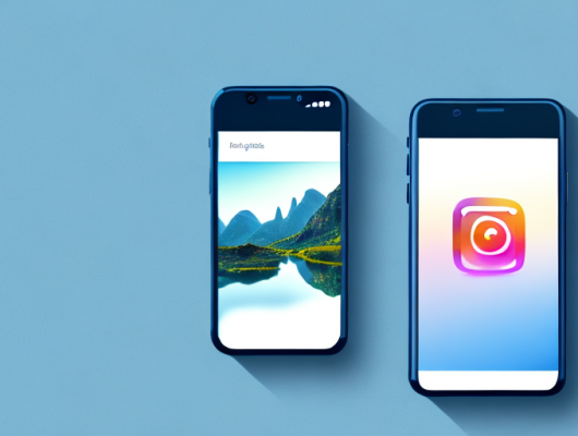 A smartphone displaying the instagram app with blurred tags on a photo of a scenic landscape