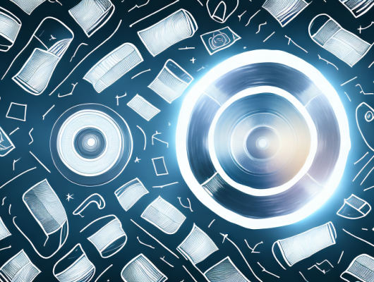 A glowing roll of film unrolling against a dark background