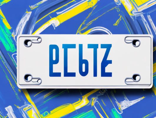 A blank vehicle license plate being transformed into a customized one with creative designs and symbols