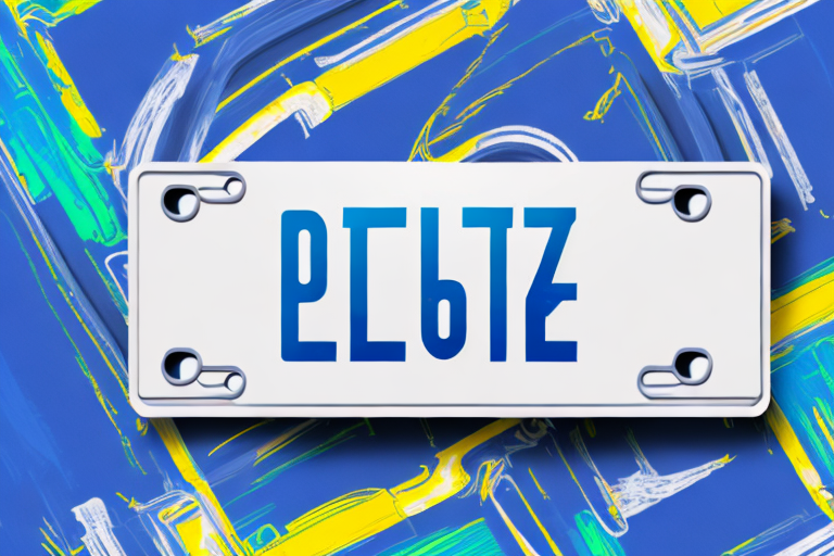 A blank vehicle license plate being transformed into a customized one with creative designs and symbols