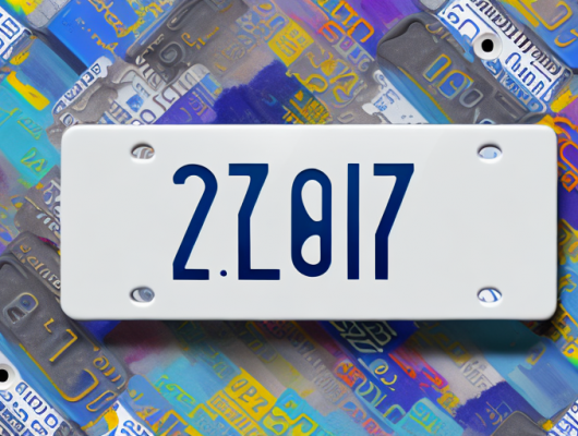 A custom license plate with a unique design and color scheme