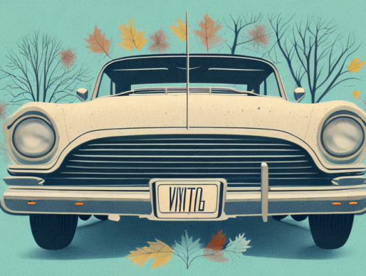 A vintage car with a license plate