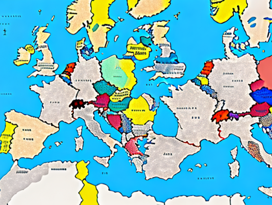 A map of europe with different types of vehicles (cars