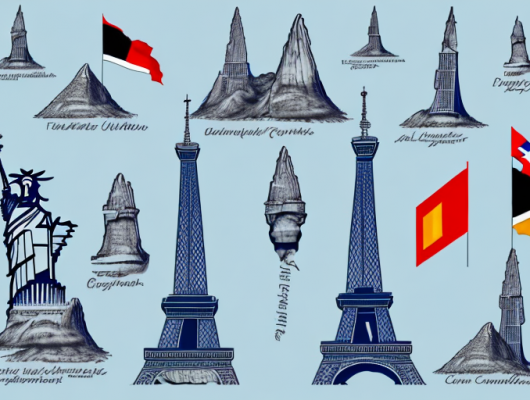 Various country landmarks such as the eiffel tower