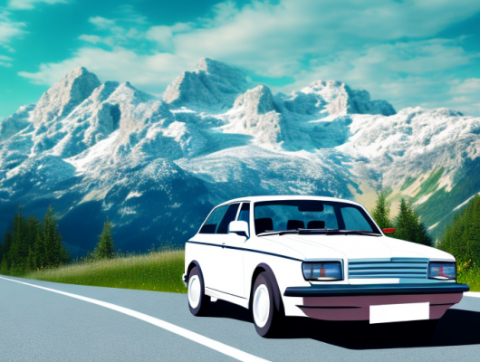 A british car with a gb license plate driving on a scenic austrian road