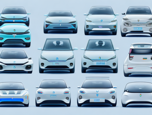 Various types of electric cars with different license plates