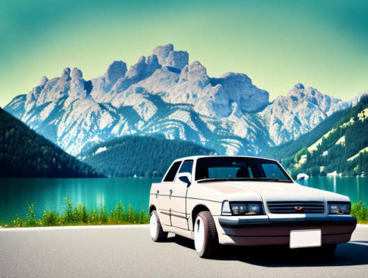 A car with a gb license plate parked in a scenic austrian landscape