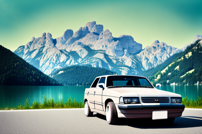 A car with a gb license plate parked in a scenic austrian landscape