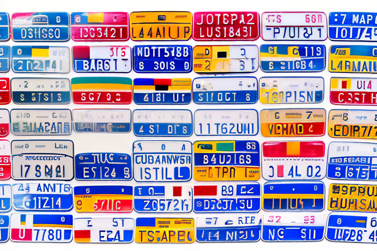 Various unique car license plates from different regions of germany arranged on a map of the country