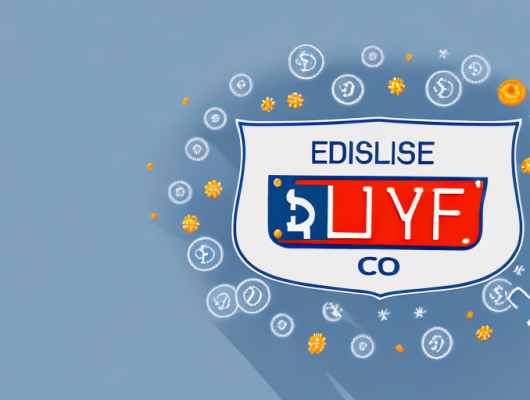 A car with a seasonal license plate surrounded by insurance-related symbols like a shield