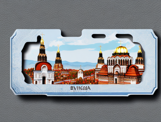 A bulgarian car license plate with a scenic backdrop of bulgaria's notable landmarks