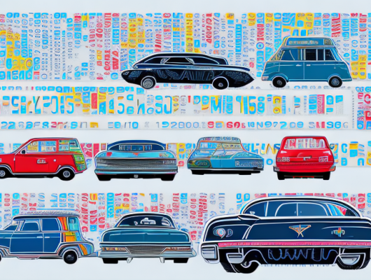 A car with a bc license plate surrounded by various iconic landmarks from different countries