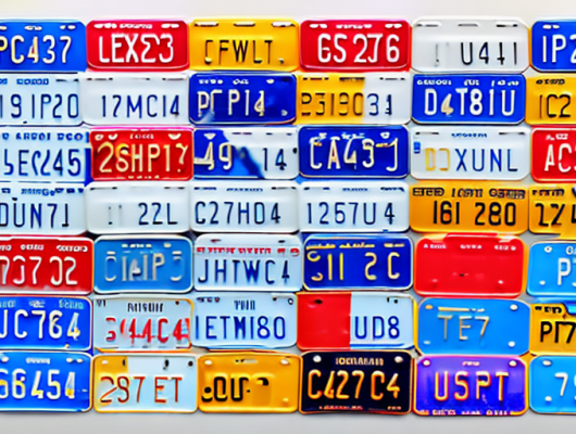 A variety of car license plates from different countries