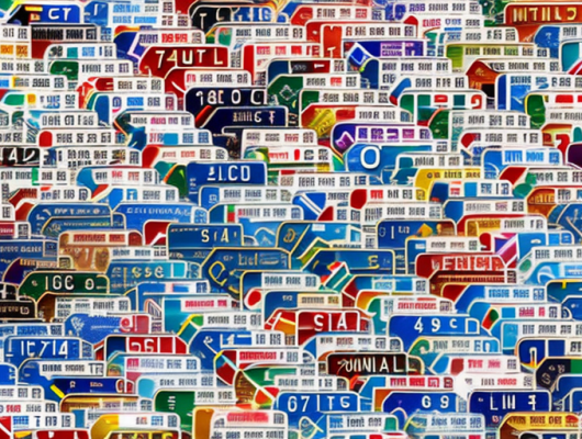 A variety of international license plates on a globe