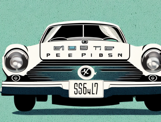 A vintage car with a blank license plate placed against a scenic backdrop of a german town