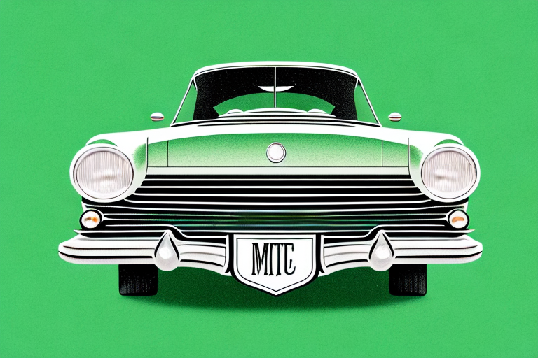 A vintage car with an environmental badge on the windshield